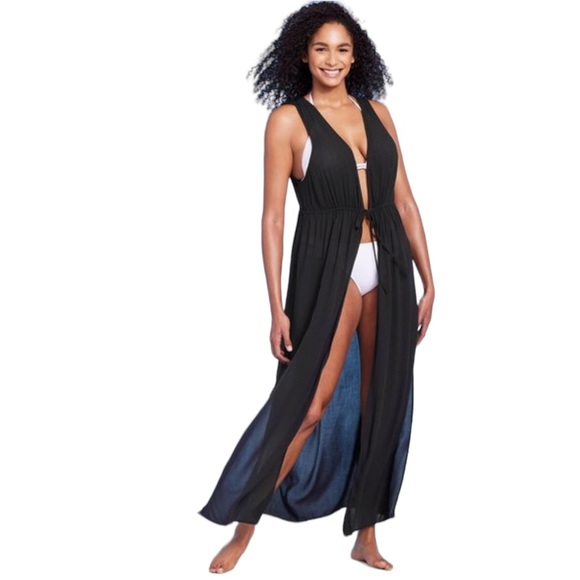 Women's Sleeveless Cover Up Maxi Duster - Kona Sol Black L/XL 12-16 - Picture 3 of 7